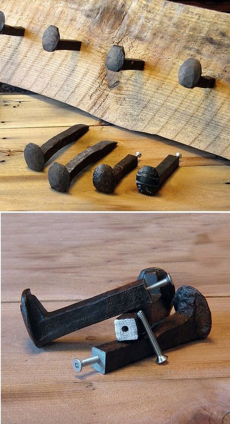 Railroad tie coat hooks. Hat Rack Ideas, Diy Hat Rack, Railroad Spikes, Rail Road, Hat Storage, Hat Rack, Metal Projects, Welding Projects, Diy Organization