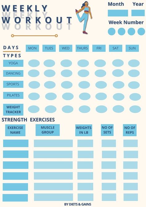 FREE Weekly Workout Planner - Wellness Planner plannerparaimprimir #fitnessgoalplanner Workout Tracker Printable Free, Workout Log Printable, Tracker Printable Free, Workout Tracker Printable, Student Planner Organization, Weekly Workout Planner, Weekly Fitness Planner, Exercise Planner, Fitness Planner Free