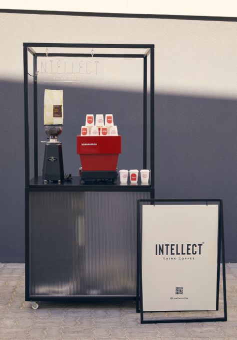 Coffee kiosk by Intellect Coffee in Al QuozDubaiUAE with La Marzocco Linea Mini Coffee Shop Stand Design, Mini Coffee Truck, Cafe Kiosk Design Coffee Shop, Mini Kiosk Design Ideas, Cafe Pop Up Design, Coffee Pop Up Booth, Coffee Pop Up Stand, Food Pop Up Booth, Pop Up Coffee Bar