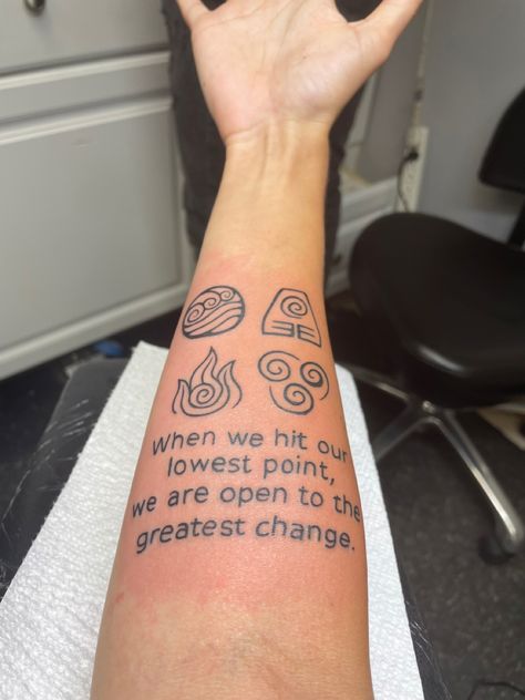 When We Hit Our Lowest Point, 9 Ether Beings Tattoo, Fire Element Tattoo, 9 Ether, Elements Quote, Change Tattoo, Cartoon Tattoo, Elements Tattoo, Four Elements