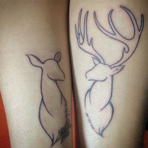 Couple tattoo Deer Tattoo Outline, Couples Deer Tattoos, Thumbprint Tattoo, Deer Tattoos, Advice For Teens, Couple Tat, Couple Tattoo Ideas, Deer Couple, Him And Her Tattoos