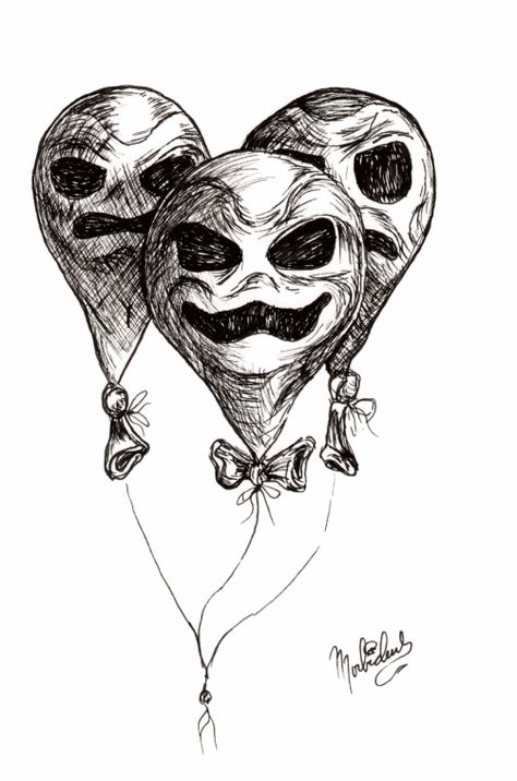 Evil Doodles, Creepy Butterfly, Scary Monster Drawing, Evil Drawings, Complicated Drawings, Ballon Drawing, Skull Balloon, Skull Drawing Tattoo, Scary Balloons