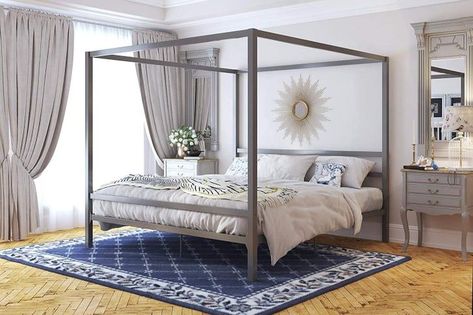 🍀Cub & Clover🍀 Gold Canopy Bed, Full Canopy Bed, Modern Canopy Bed, Modern Canopy, Metal Canopy Bed, Canopy Bed Frame, Urban Retreat, Gold Bed, Lit King Size