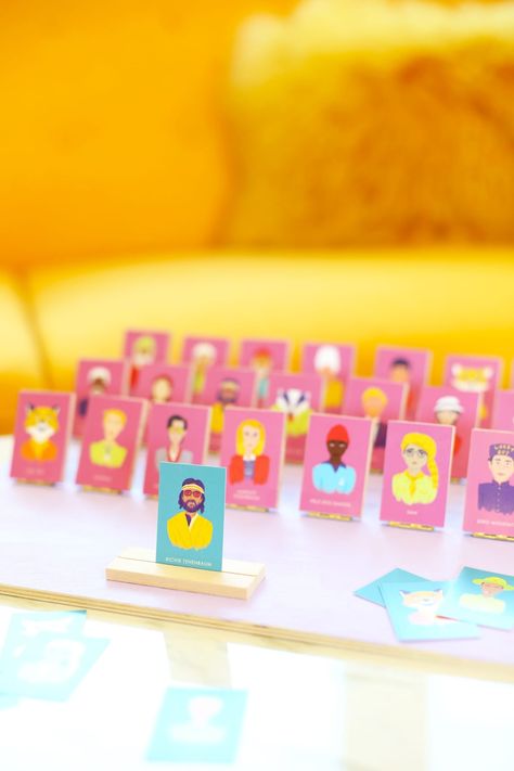 Diy Travel Games, Guess Who Board Game, Wes Anderson Characters, Guess Who Game, Wes Anderson Aesthetic, Anderson Aesthetic, Board Games Diy, Board Game Pieces, Games Diy