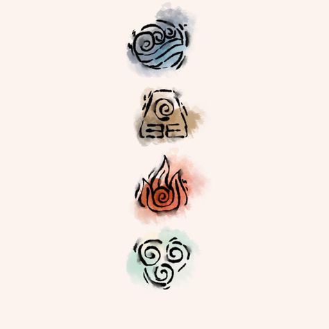 Four Elements Atla, Fire Nation Tattoo Design, Atla Names Ideas, Atla Tattoo Design Simple, Avatar The Last Airbender Toph Tattoo, Aang The Last Airbender Fan Art, Avatar Symbols Tattoo, Atla Tattoo Simple, Waterbender Tattoo