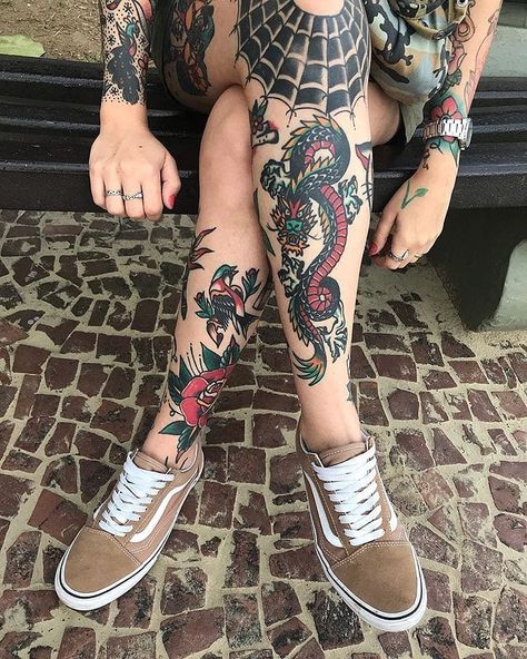 Traditional Tattoo On Leg, Traditional Tattoo Leg, Traditional Tattoo Leg Sleeve, Traditional Tattoo Dragon, Traditional Black Tattoo, Lower Leg Tattoos, Shin Tattoo, Chinese Dragon Tattoos, Traditional Style Tattoo