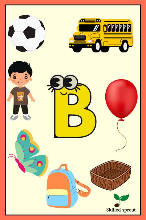 Learn letter B and words that starts with letter B. Letter B Phonics, Letter B Pictures, Classroom Awards Certificates, Learn Abc, Classroom Awards, Phonics For Kids, Preschool Fine Motor Activities, The Letter B, Phonics Sounds