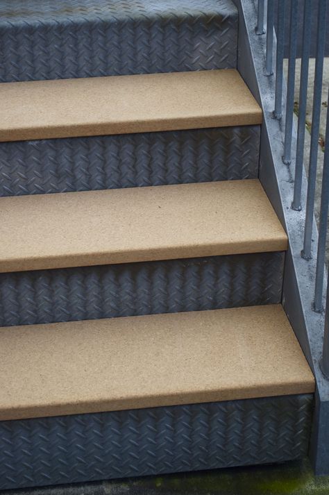 Cork stair treads:  full thickness Step Covering Ideas Indoor, Cork Stairs, Basement Stairway Ideas, Walnut Stairs, Basement Stairway, Basement Stairs Remodel, Garage Steps, Oxford House, Redo Stairs