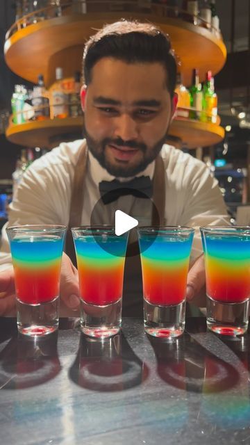 (MR)😎Romi on Instagram: "Rainbow 🌈 shots.How many colors are in these shots🍹? These shots are super delicious and best for parties & events 😍.  👉Subscribe to my YouTube channel  . . . . . . . . . . . #cocktails #cocktail #bartender #bartenderlife #drink #drinks #shot #shots #party #parties #event #restaurant #bars #enjoy #happy #fyp #foryou #foryoupage #viral #viralvideos #romisohail #romibartender" Colorful Shots Alcohol, Drink Display For Party, Ouzo Cocktails, Rainbow Shots, Restaurant Bars, Drink Display, Cocktail Videos, Shots Alcohol, Shot Recipes