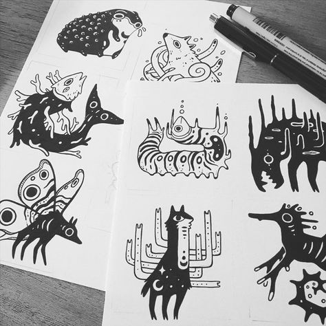 Miranda Zimmerman on Instagram: “a spooky menagerie! . #penandink #creatures #illustration #micronpen” Miranda Zimmerman, April Colors, Creatures Illustration, January 27, Unique Crafts, Craft Inspiration, Fantasy World, Drawing Reference, Pen And Ink