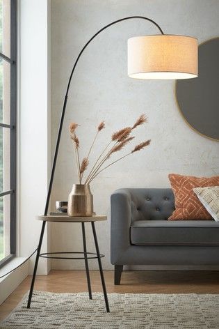 Floor Lamps Living Room Corner Reading Chairs, Tall Cupboard Living Room, Lamp By Couch, Arching Lamp Living Room, Cool Floor Lamps Living Room, Stand Light Lamp Living Rooms, Living Room Lamps Floor Corner, Arch Lamps Over Couch, Lamp Corner Living Room