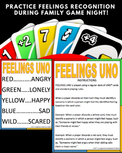 Feelings Uno Game, Uno Feelings Game, Uno Therapy Game, Cpst Therapy Activities, Uno Emotions Game, Feelings Uno, Play Therapy For Adults, Aba Therapy Games, Coping Skills Activity For Group Therapy