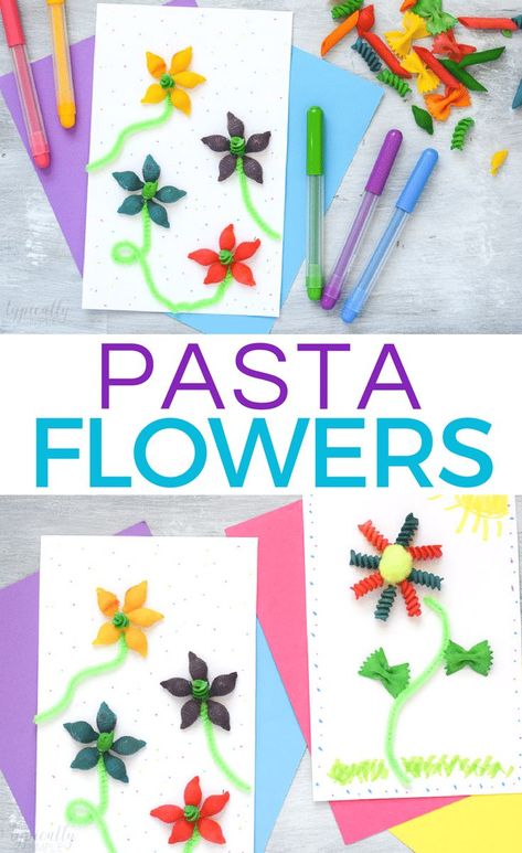 Use colorful pasta noodles to make this cute spring flowers craft with the kids! Spring Flowers Craft, Colorful Pasta, Craft For Kids Easy, Pasta Crafts, Spring Flower Crafts, Pasta Art, Crafts For Teens To Make, Flowers Craft, Spring Crafts For Kids