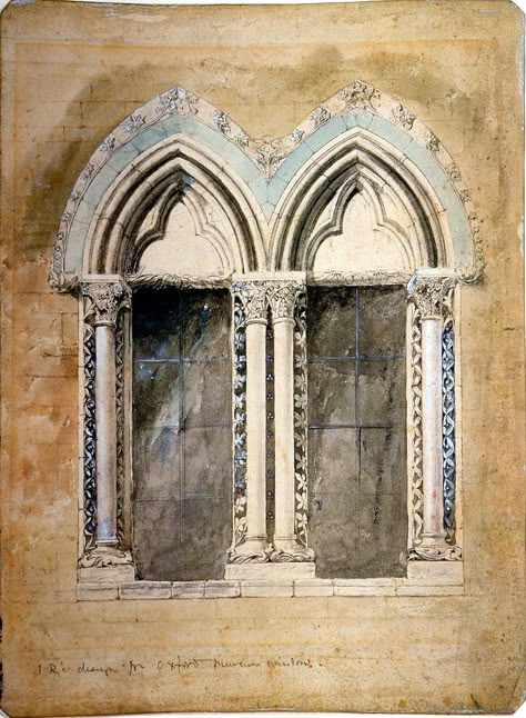 Design for a Window Oxford Museum - John Ruskin - Wikimedia Commons Art A Level, Venice Painting, John Ruskin, Building Drawing, English Art, Building Art, A Level Art, Urban Sketching, Watercolor Inspiration