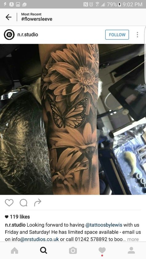 Sleeve With Butterfly Tattoo, Cute Half Sleeve Tattoos For Women, Bicep Tattoo Women Sleeve, Background Shading Tattoo Ideas, Wildflower Tattoo Sleeve, Shaded Tattoos, Forest Forearm Tattoo, Bicep Tattoo Women, Arm Cover Up Tattoos