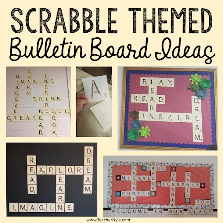 Crossword Bulletin Board, Scrabble Classroom Theme, Scrabble Bulletin Board Ideas, Scrabble Bulletin Board, Puzzle Bulletin Boards, Themed Bulletin Boards, High School Bulletin Boards, Large Scrabble Tiles, Board Game Themes