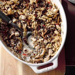 Favorite Company Casserole Recipe: How to Make It Wild Rice Bake, Chicken And Wild Rice Casserole, Chicken Wild Rice Casserole, Rice Bake Recipes, Wild Rice Casserole, Rice Bake, Rice Casserole Recipes, Baked Rice, Chicken And Wild Rice