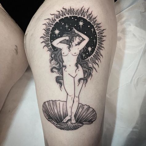 Greek Goddess Tattoo, Venus Tattoo, Art Inspired Tattoos, Strawberry Tattoo, Universe Tattoo, Explore Tattoo, Sick Tattoo, Birth Of Venus, Illustration Tattoo