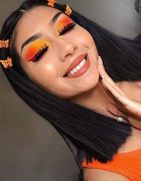 Orange Eyeshadow Looks, Simple Eyeshadow Looks, Lord Farquaad, Sunset Makeup, Orange Eyeshadow, Light Makeup Looks, Yellow Makeup, Orange Makeup, Bold Makeup Looks