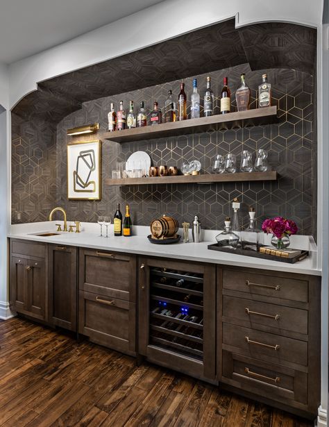 Projects (Title) Bar Interior Design Home, Bar With Open Shelving, Wet Bar Ideas In Living Room, Basement Dry Bar Ideas, Whisky Lounge, Basement Wet Bar, Wet Bar Designs, Basement Bar Design, Home Wet Bar