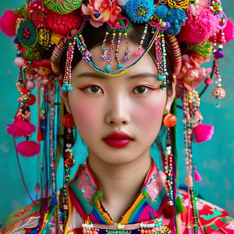 Colorful set of head coverings 👒 created for Day 22: Hats of #portraituary24, kindly hosted by @midjourney.portraits Colourful Photography, Photography Face, Carnaval Outfit, Head Coverings, Asian Love, February 22, Portrait Inspiration, Trench Coats Women, Interesting Faces