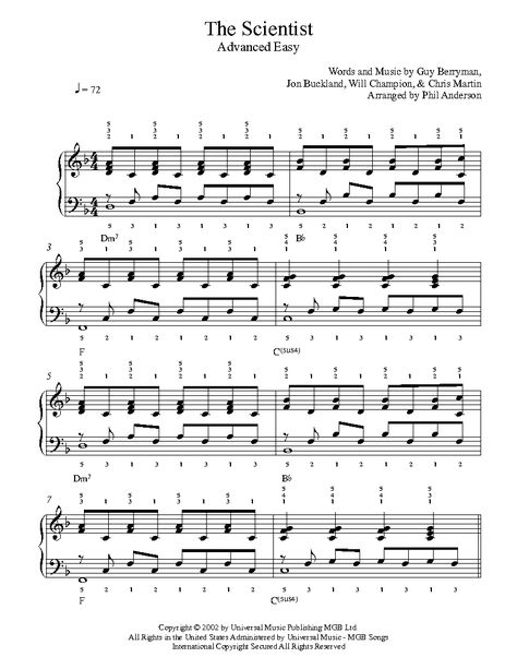 The Scientist by Coldplay Piano Sheet Music | Advanced Level Coldplay Piano, Learn Piano Fast, Piano Chord, Coldplay Songs, Online Piano Lessons, Chord Progressions, Blues Piano, Ukulele Lesson, The Scientist