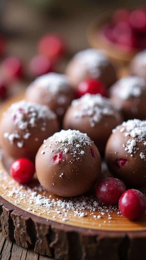 Cranberry White Chocolate Truffles Cranberry Truffles, Orange Truffles, Tart Flavors, Cranberry White Chocolate, Cranberry Dessert, Chocolate Cranberry, White Chocolate Truffles, Creamy Pudding, Dessert Platter