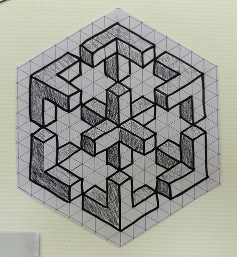 Isometric Drawing - Lausanne Mathematics Teachers Network FAE Isometric Grid Art, Isometric Grid Drawing, Mathematics Art Drawing, Isometric Art Drawing, Isometric Drawing Examples, Isometric Pattern, Isometric Sketch, Isometric Drawings, Isometric Graph Paper