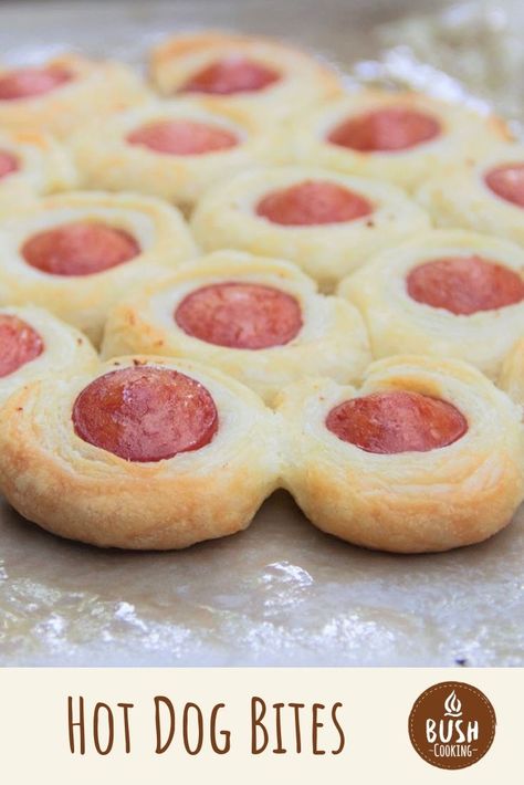 Hot Dog Bites, Hot Dog Appetizers, Puff Pastry Appetizers, Best Appetizer Recipes, Hot Dog Recipes, Recipes Appetizers And Snacks, Puff Pastry Recipes, Finger Food Appetizers, Easy Appetizer Recipes