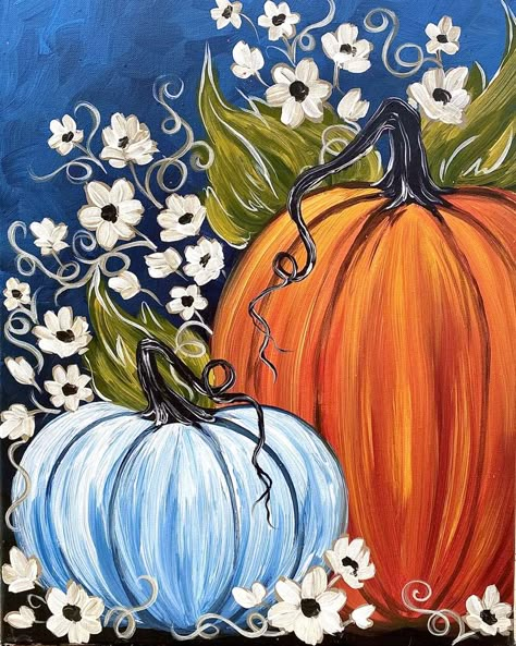 Fall Pumpkins 2023, Fall Painting Canvas Ideas, Fall Paintings Pumpkins, Fall Diy Painting Ideas, Fall Simple Painting Ideas, Fall Painted Canvas Ideas, Paint Night Fall Ideas, October Acrylic Painting Ideas, Fall Pumpkin Painting Ideas On Canvas