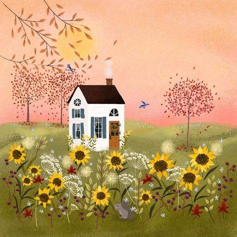 Joy Laforme, Soul Collage, Art Cottage, Pretty Artwork, American Folk Art, Landscape Artwork, Art Masters, Naive Art, Fairy Houses