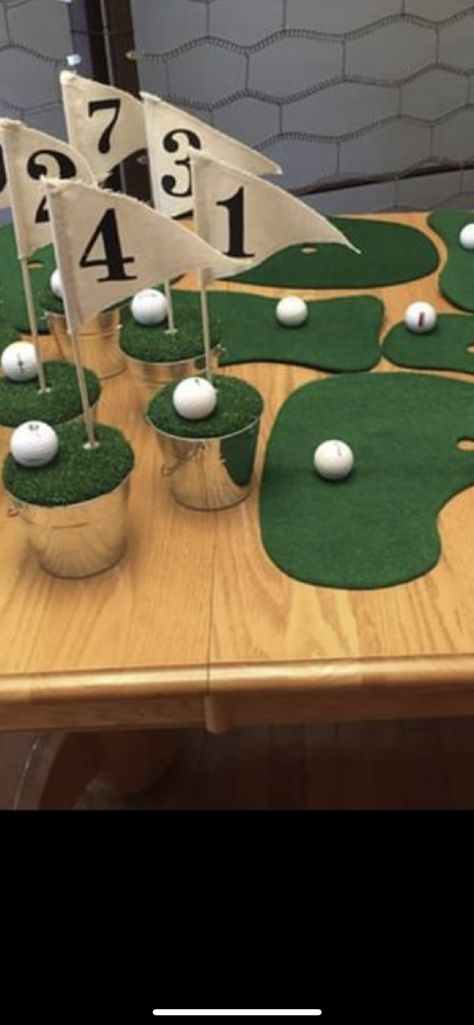 Golf Fundraiser Games, Hole In One Center Piece, Golf Theme Retirement Party Ideas, Golf Themed Centerpieces Ideas, Golf Event Decor, Golf Party Centerpiece, Golf Table Decorations, Golf Centerpieces, Work Event Ideas