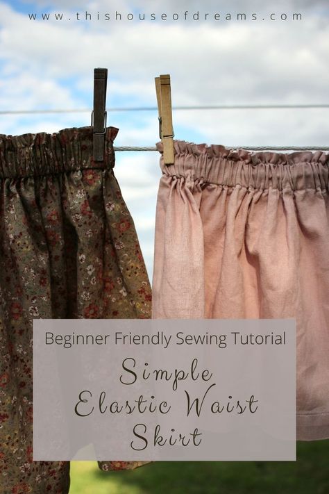 Easy Elastic Waist Skirt Sewing Tutorial Diy Skirt Tutorial, Skirt Sewing Tutorial, Sewing Machine Projects, Skirt Sewing, Simple Sewing, Beginner Sewing Projects Easy, Sew Easy, Elastic Waist Skirt, Skirt Patterns Sewing