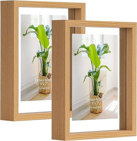 Amazon.com - Trwcrt 5x7 Floating Picture Frame Set of 2, Double Glass Picture Frames Display up to 7 x 9 photos for Tabletop or Wall Hanging, Brown Picture Frames Display, Rustic Photo Frames, Floating Picture Frames, Flexible Display, Photo Frame Display, Glass Photo Frames, Picture Frame Set, Rustic Picture Frames, 5x7 Picture Frames