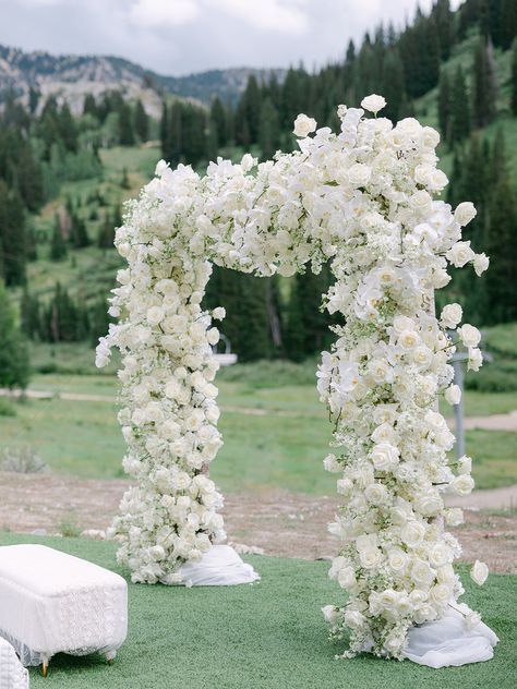 All White Flower Arch, White Flower Ceremony Arch, All White Floral Wedding Arch, White Rose Flower Arch, White Rose Ceremony Arch, White Flower Arbor, White Roses Arch Wedding, Wedding Arch Orchid, White Hydrangea Wedding Arch