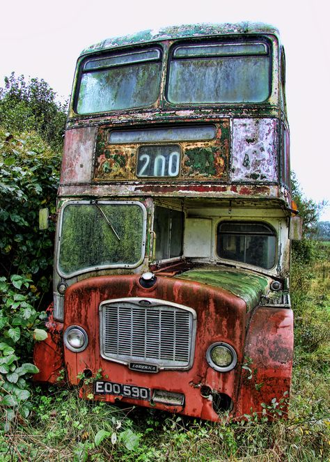 https://www.flickr.com/photos/raphooey/8077529476/in/pool-greenandrust/ Abandoned Vehicles, Apocalypse Aesthetic, Derelict Buildings, Decker Bus, Rusty Cars, Double Decker Bus, Vw T1, Abandoned Cars, Abandoned Buildings