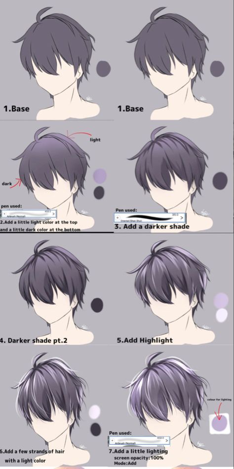 How To Shade Anime, Hair Coloring Reference, Shading Hair Drawing, How To Shade Faces, How To Color Hair Digital Ibis Paint, Shading Hair Digital, Anime Shading Tutorial, Hair Coloring Tutorial Digital, Hair Shading Reference