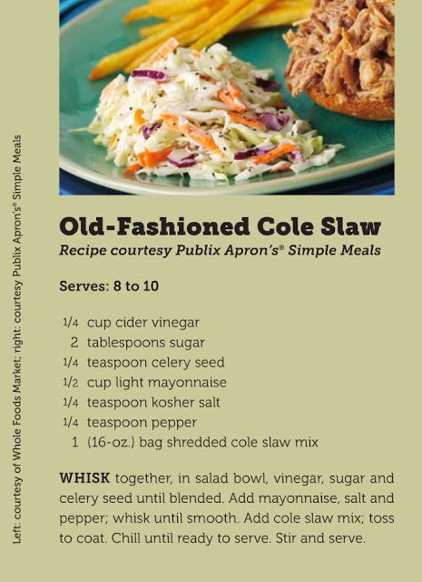 @Publix Apron's Simple Meals Cole Slaw Recipe for a BBQ.--This will be such a fun recipe to try at our grilling party-whisking the ingredients together, then someone could put in the cole slaw mix -a fun to do together recipe #Contest Old Fashioned Coleslaw Recipe, Best Coleslaw Recipe, Publix Recipes, Coleslaw Recipe Easy, Recipes Salads, Dessert Oreo, Slaw Recipe, Salad Dressing Recipes Homemade, Simple Meals