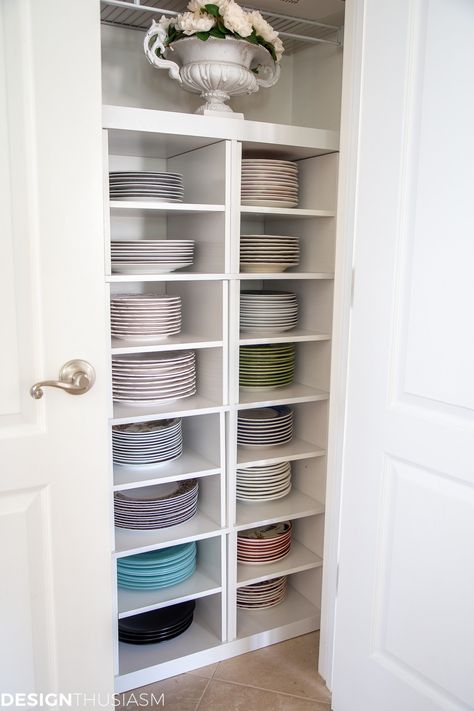 Want to organize your dishes once and for all? Here's how I transformed my dining room storage and finally organized my tableware for easy access. ----- #diningroomstorage #ddiningroomorganization #platestorage #chinastorage #dishstorage #homeorganization #storageideas #designthusiasm China Storage, Desain Pantry, Kabinet Dapur, Kitchen Organization Pantry, Kitchen Pantry Design, Kitchen Design Plans, Dining Room Storage, Kitchen Design Decor, Pantry Design