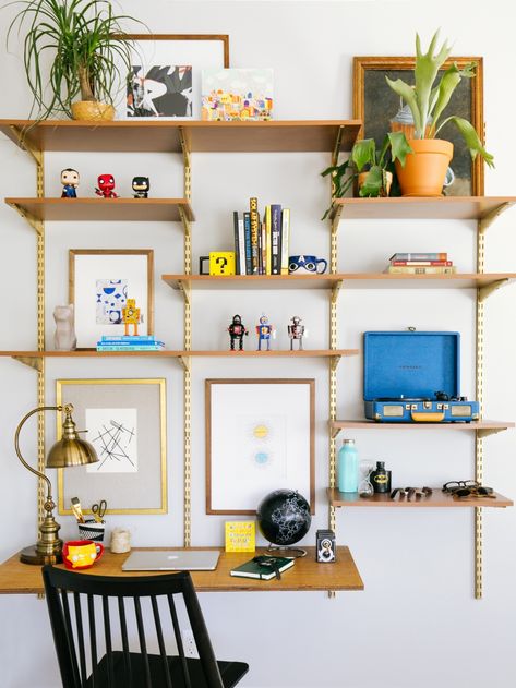 Unique Wall Shelf, Wall Shelf Ideas, Unique Wall Shelves, Industrial Wall Shelves, Rustic Wall Shelves, Baby Room Colors, Geometric Shelves, Wall Shelving Units, Modern Wall Shelf