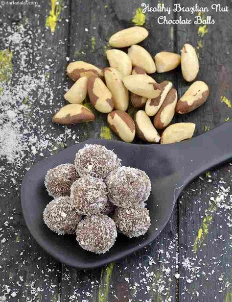 Healthy Brazilian Nut Chocolate Balls recipe, Brazilian Nut Energy Balls Recipe Brazilian Nut Recipes, Brazilian Nuts, Chocolate Balls Recipe, Raw Vegan Meals, Healthy No Bake Cookies, Energy Balls Recipe, Snack Balls, Processor Recipes, Brazil Nut