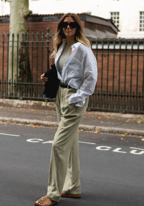 The best summer to autumn wardrobe | John Lewis & Partners How To Wear Linen Pants, Cream Linen Pants, Green Linen Pants, Emma Hill, Summer To Autumn, Linen Pants Outfit, Summer Pieces, Functional Clothing, Classic White Shirt