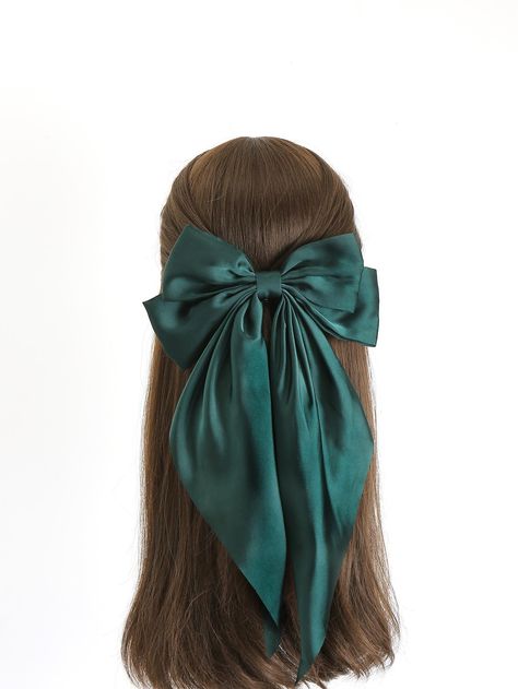 Dark Green  Collar  Iron   Embellished   Women Accessories Green Accessories Hair, Green Ribbon Hairstyle, Classic Green Bow For Formal Occasions, Green Hair Ribbon, Green Wedding Hair, Emerald Hair Bow, Media Cola, Pink Hair Accessories, Bow Fashion