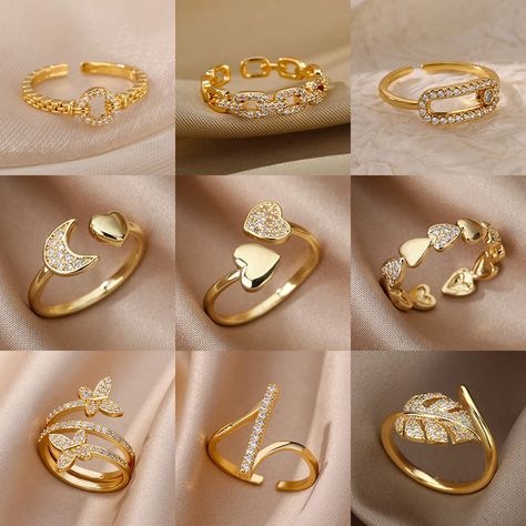 Zircon Heart Rings For Women Stainless Steel Gold Color Geometric Open Finger Ring Fashion Wedding Heart Rings, Ring Fashion, Rings Jewelry Fashion, Fashion Wedding, Finger Ring, Fashion Rings, Wedding Styles, Heart Ring, Gold Color