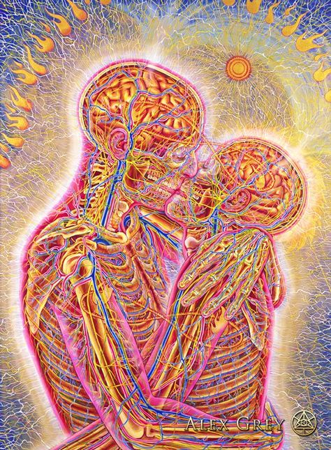 Alex Gray Art, Soulmates Art, Twin Flame Art, Sensory Art, Alex Grey, Psychadelic Art, Flame Art, Energy Art, Spiritual Artwork