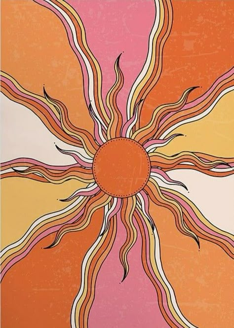 Orange Yellow, Flower Power, Sun, Orange, Yellow, Pink, Art