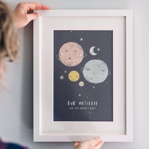 Posters and Prints | notonthehighstreet.com Universe Nursery, Room Boy, Family Unit, Floating In Space, Our Universe, Themed Nursery, Loving Family, Space Print, Family Print