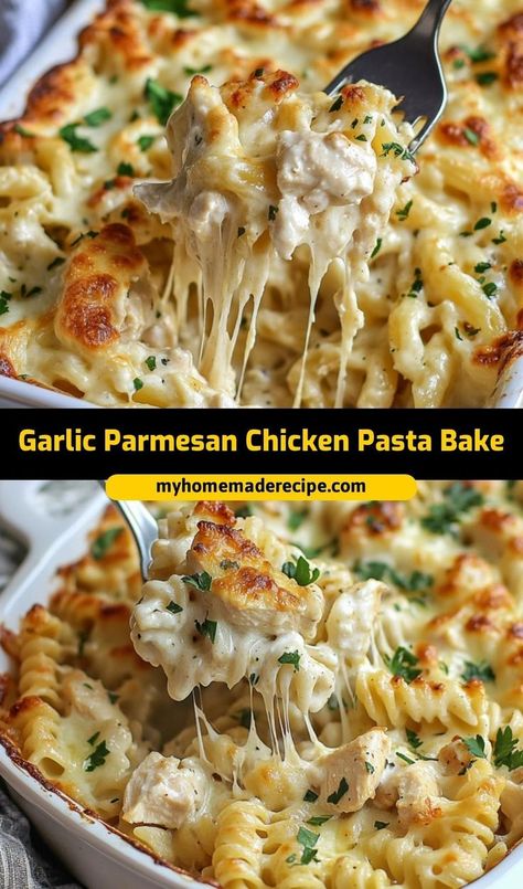 This garlic parmesan chicken pasta bake is the best pasta bake for a cheesy, flavorful meal. Loaded with chicken, garlic, and parmesan, it’s the ultimate pasta bake for comfort food lovers Garlic Parmesan Chicken Pasta, Parmesan Chicken Pasta, Cheesy Pasta Bake, Creamy Pasta Bake, Chicken Parmesan Pasta, Creamy Chicken Pasta, Best Pasta, Chicken Pasta Bake, Crispy Cheese