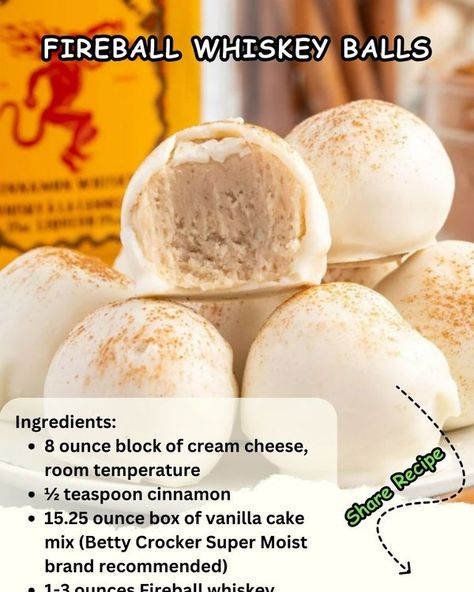 Fireball Whiskey Balls, Whiskey Balls, Whiskey Cookies, Bourbon Balls, Pinky Girls, Fireball Whiskey, Pinky Girl, Vanilla Cake Mixes, Delicious Cookie Recipes