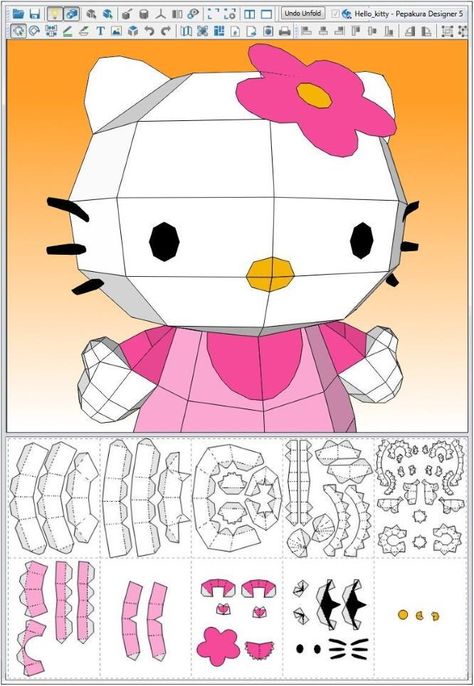 PAPERMAU: Hello Kitty Paper Toy - by Emilia - via Pepakura Gallery Hello Kitty 3d Printable, 3d Paper Hello Kitty, Paper Crafts Hello Kitty, Hello Kitty Paper Craft, Hello Kitty Crafts Paper, Hello Kitty Paper Dolls, Hello Kitty Papercraft, Sanrio Paper Craft, Hojas Aesthetic